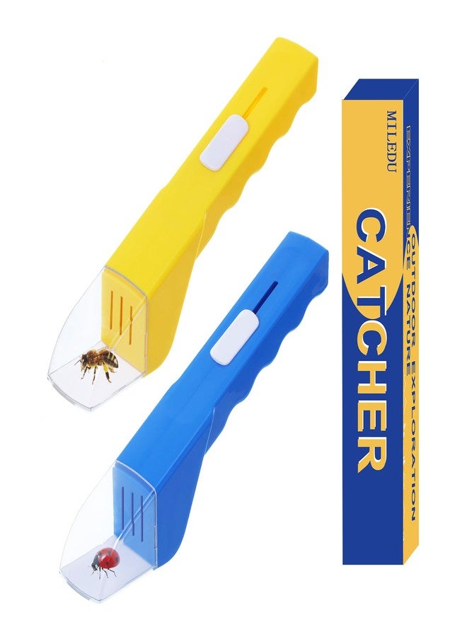 MILEDU 2Pcs Small Animals Catcher Quick Release Humane Catching Tool Clear Contactless Observer Kids Adults Nature Exploration Container to Capture Butterflies, Bees, Spiders, etc (Yellow+Blue) - Image 1